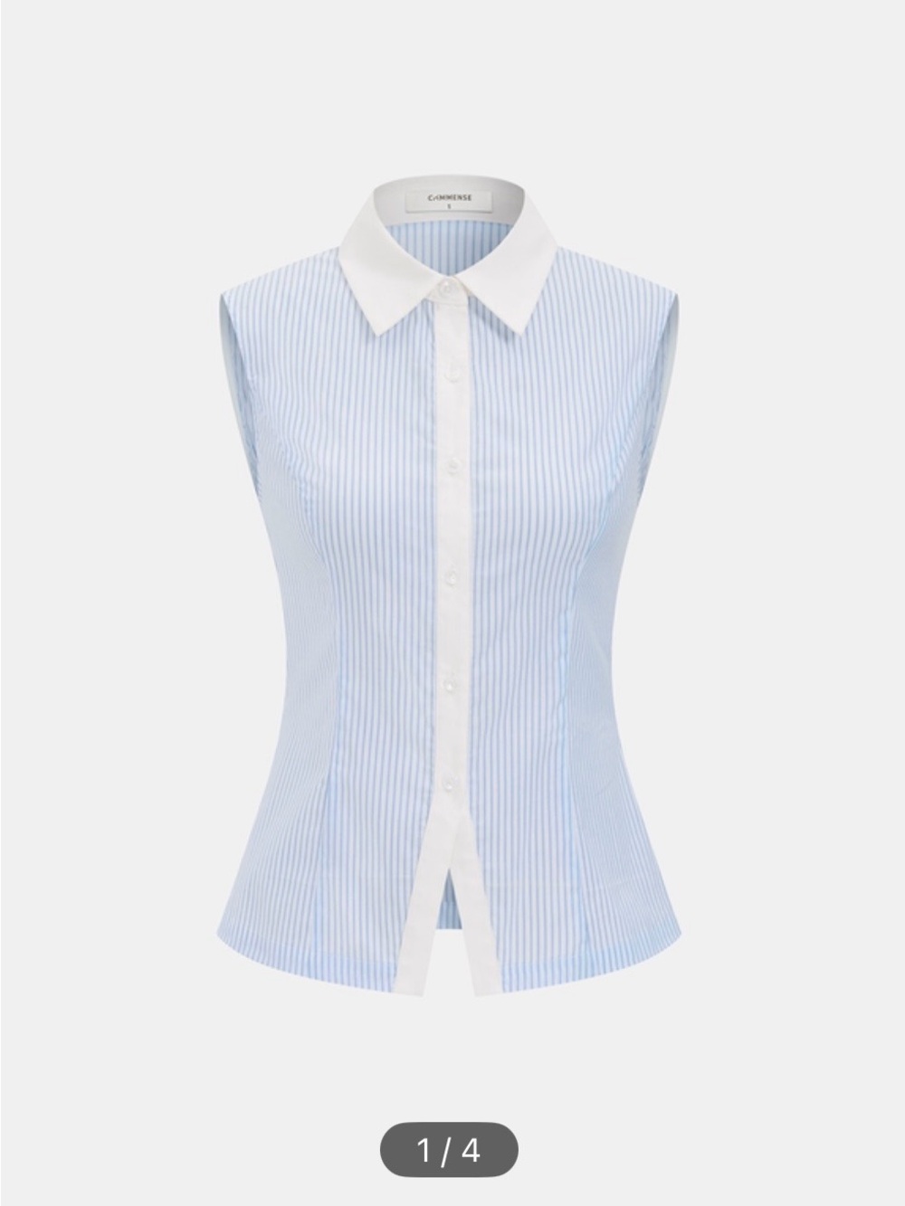 Commense Sleeveless Light Blue & White Pinstripe Button Shirt